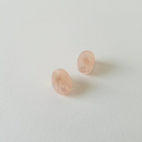 VTG Rose Quartz Stone Pink Stud Clip On Earrings - Picture 5 of 6